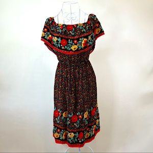 Off the shoulder Elastic waist floral midi dress